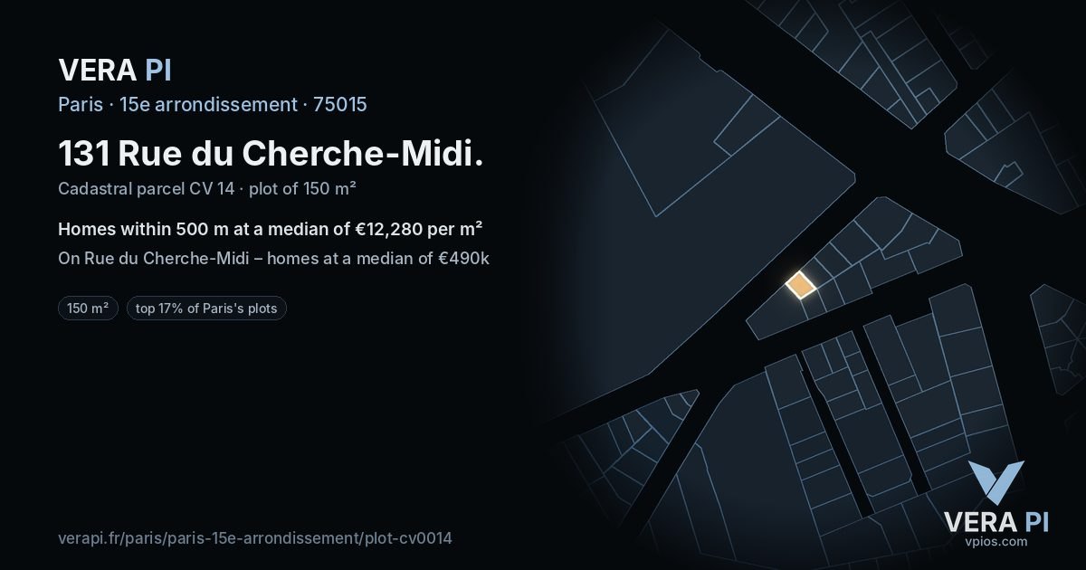 131 Rue du Cherche-Midi, 15e arrondissement at night – the plot lit, the parcels around coloured by the prices near them