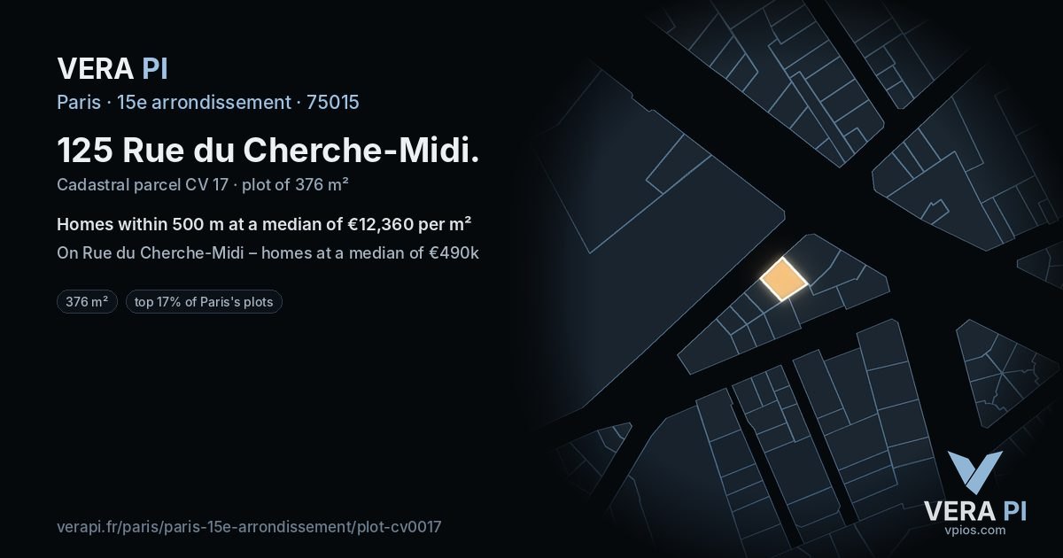 125 Rue du Cherche-Midi, 15e arrondissement at night – the plot lit, the parcels around coloured by the prices near them