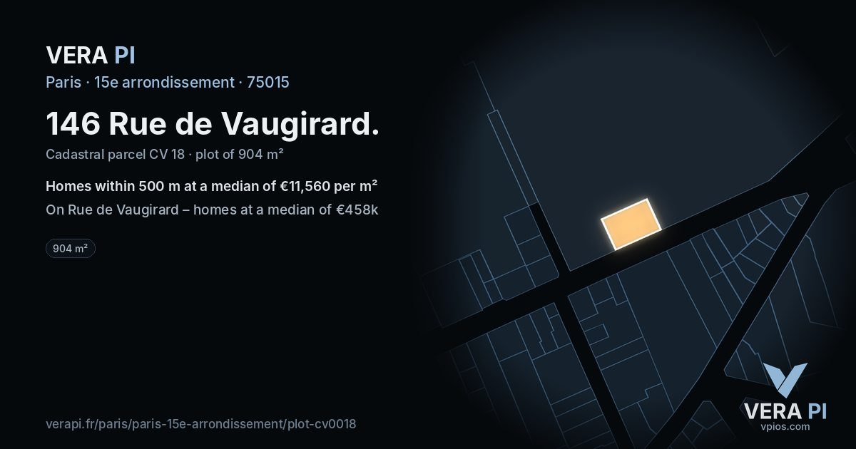 146 Rue de Vaugirard, 15e arrondissement at night – the plot lit, the parcels around coloured by the prices near them