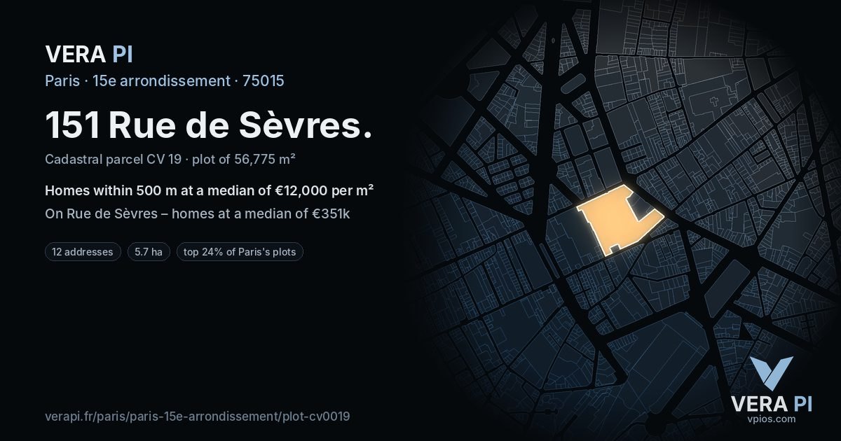 151 Rue de Sèvres, 15e arrondissement at night – the plot lit, the parcels around coloured by the prices near them