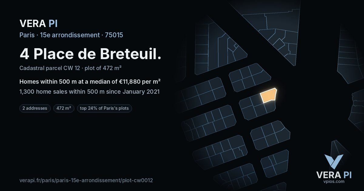 4 Place de Breteuil, 15e arrondissement at night – the plot lit, the parcels around coloured by the prices near them