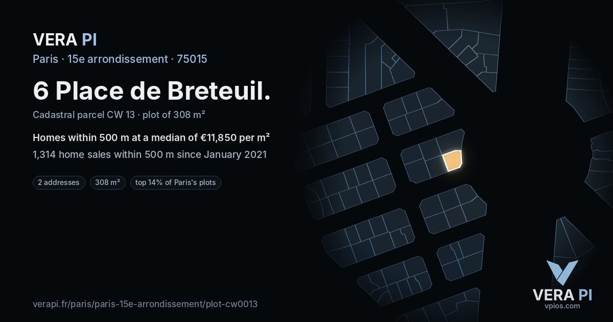 6 Place de Breteuil, 15e arrondissement at night – the plot lit, the parcels around coloured by the prices near them