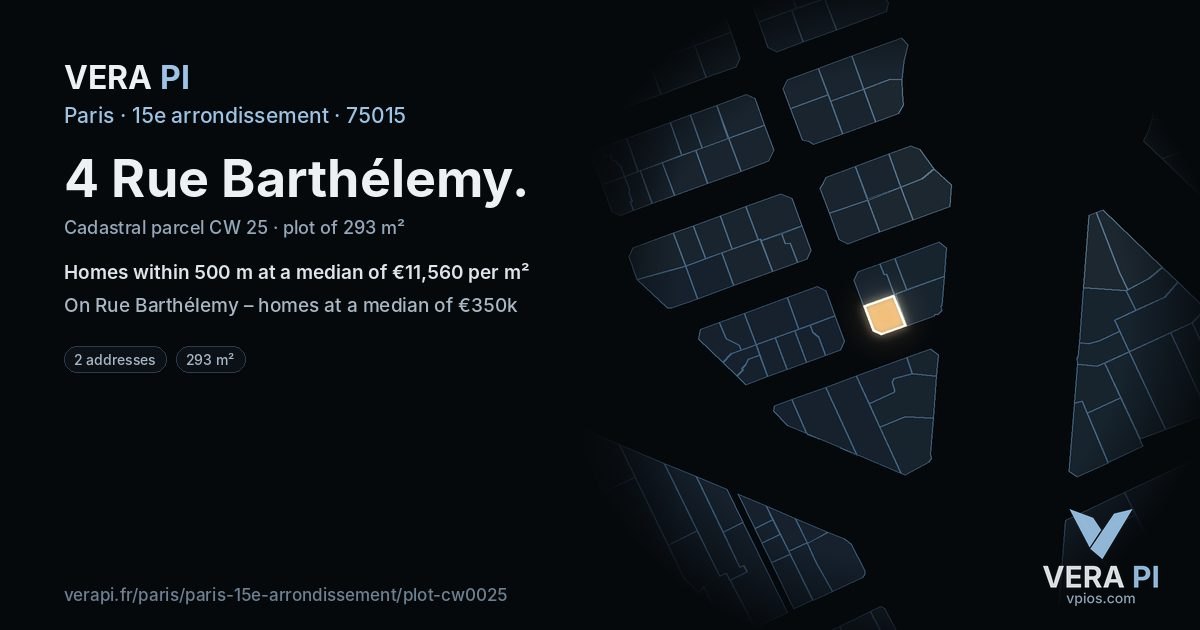 4 Rue Barthélemy, 15e arrondissement at night – the plot lit, the parcels around coloured by the prices near them
