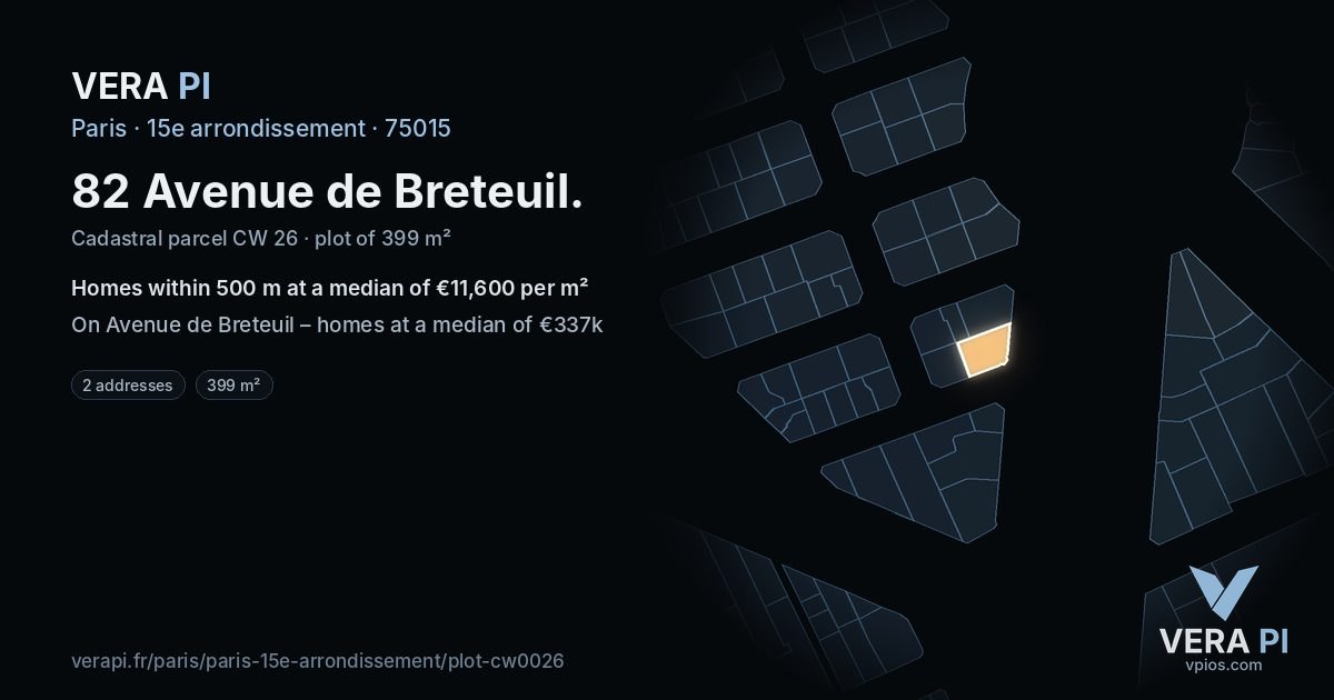 82 Avenue de Breteuil, 15e arrondissement at night – the plot lit, the parcels around coloured by the prices near them
