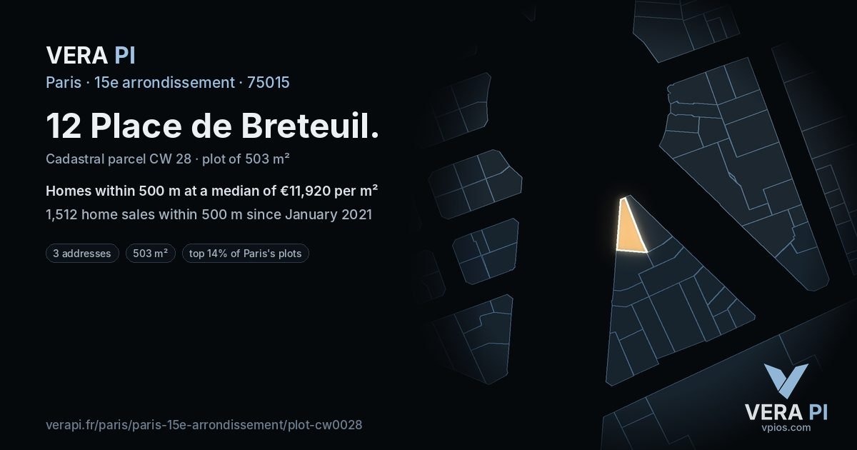 12 Place de Breteuil, 15e arrondissement at night – the plot lit, the parcels around coloured by the prices near them