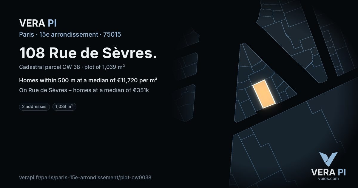 108 Rue de Sèvres, 15e arrondissement at night – the plot lit, the parcels around coloured by the prices near them