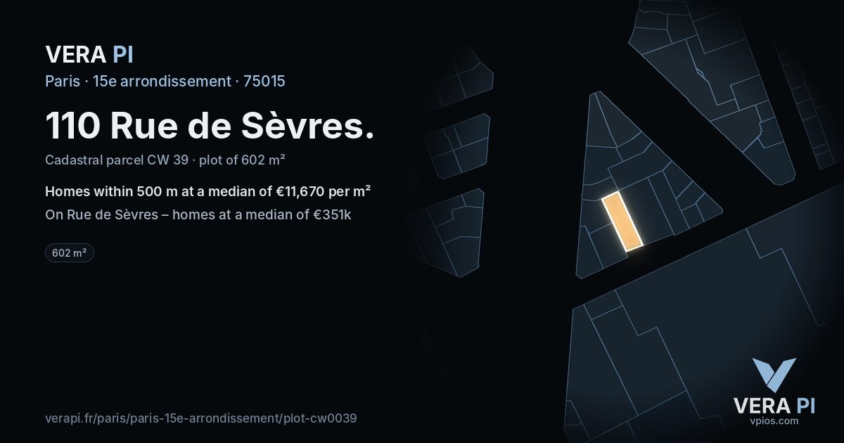 110 Rue de Sèvres, 15e arrondissement at night – the plot lit, the parcels around coloured by the prices near them