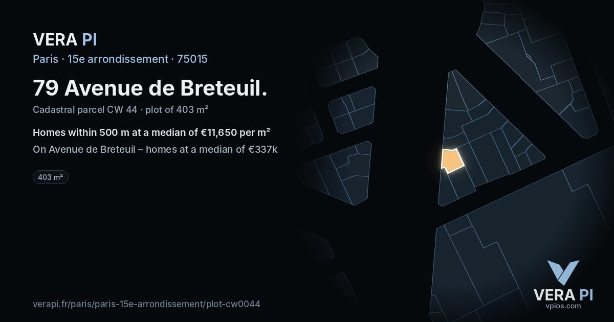 79 Avenue de Breteuil, 15e arrondissement at night – the plot lit, the parcels around coloured by the prices near them