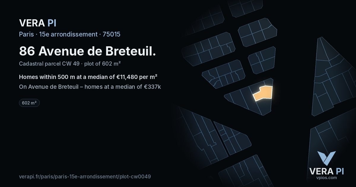 86 Avenue de Breteuil, 15e arrondissement at night – the plot lit, the parcels around coloured by the prices near them