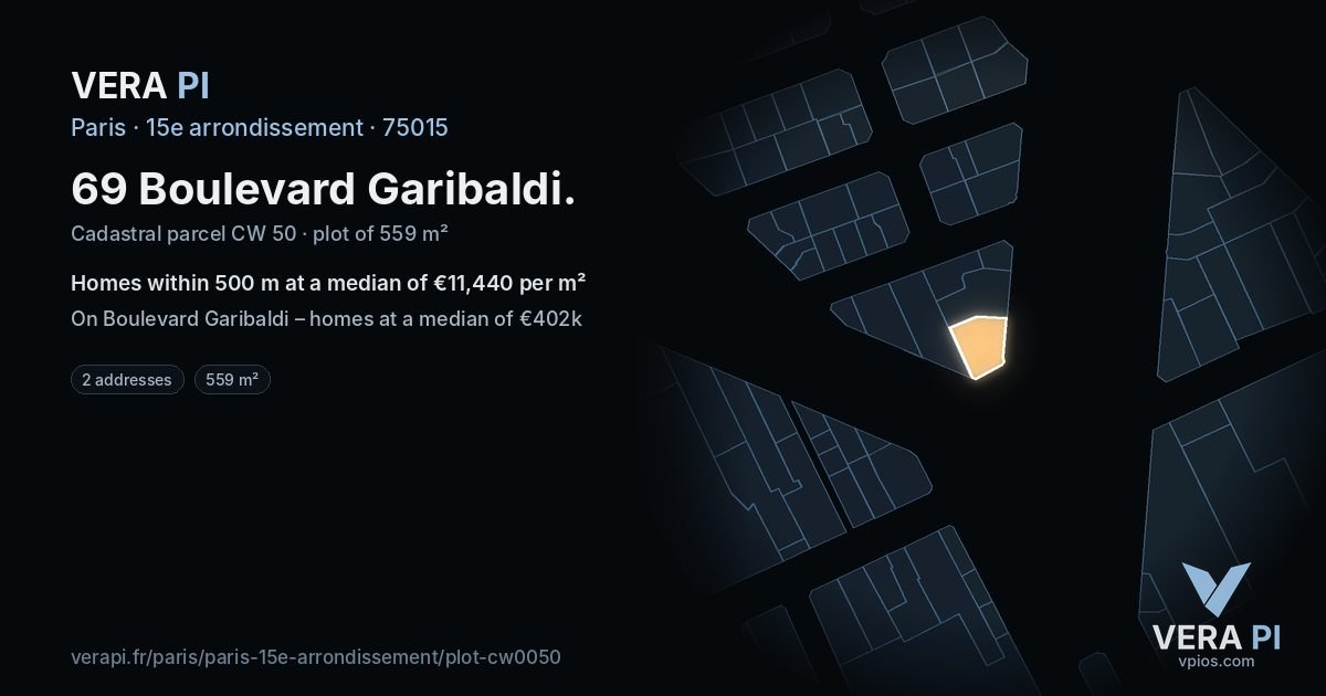 69 Boulevard Garibaldi, 15e arrondissement at night – the plot lit, the parcels around coloured by the prices near them
