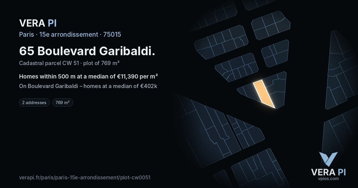 65 Boulevard Garibaldi, 15e arrondissement at night – the plot lit, the parcels around coloured by the prices near them