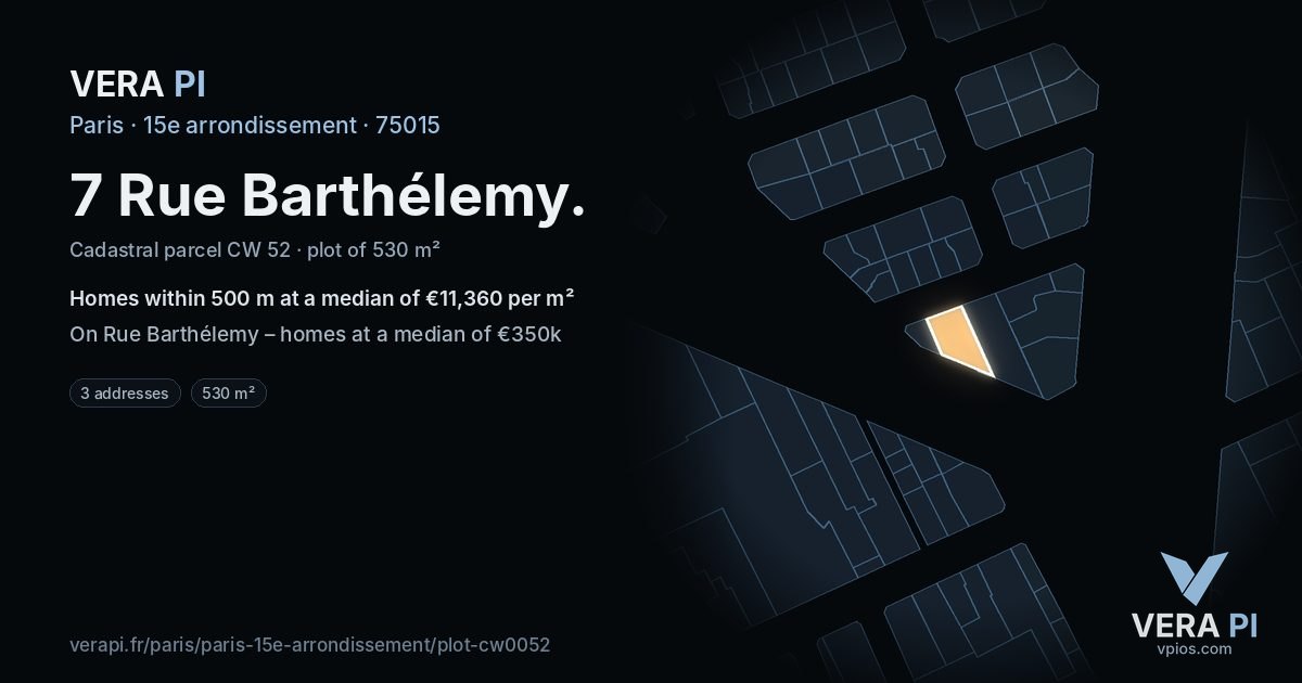 7 Rue Barthélemy, 15e arrondissement at night – the plot lit, the parcels around coloured by the prices near them