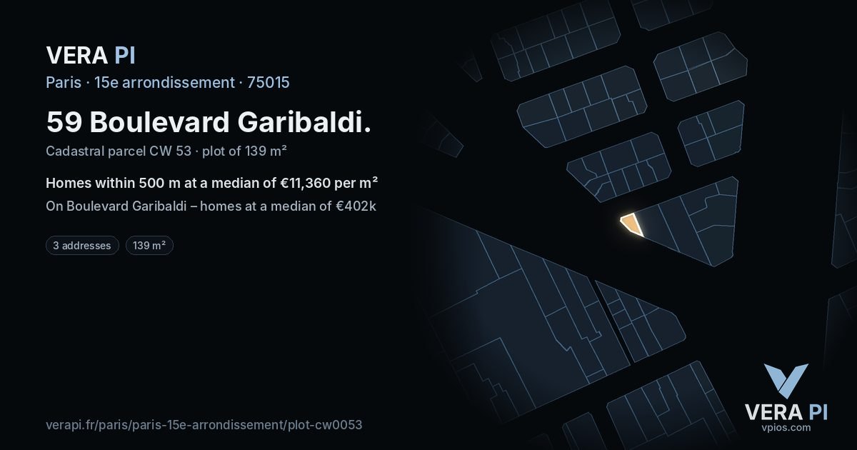 59 Boulevard Garibaldi, 15e arrondissement at night – the plot lit, the parcels around coloured by the prices near them