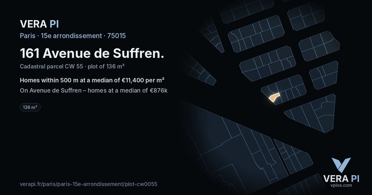 161 Avenue de Suffren, 15e arrondissement at night – the plot lit, the parcels around coloured by the prices near them