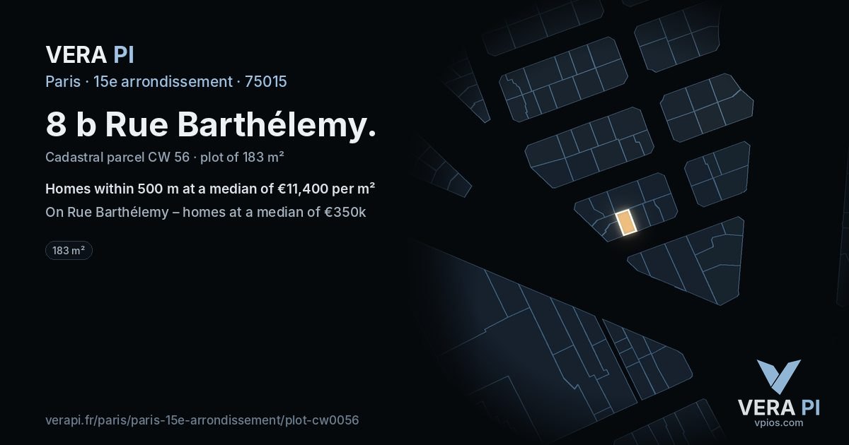 8 b Rue Barthélemy, 15e arrondissement at night – the plot lit, the parcels around coloured by the prices near them