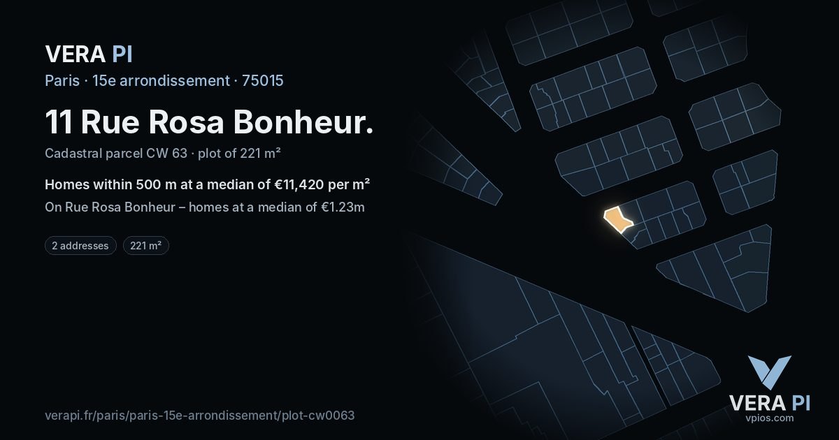 11 Rue Rosa Bonheur, 15e arrondissement at night – the plot lit, the parcels around coloured by the prices near them