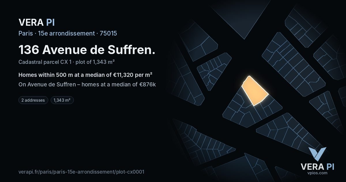 136 Avenue de Suffren, 15e arrondissement at night – the plot lit, the parcels around coloured by the prices near them