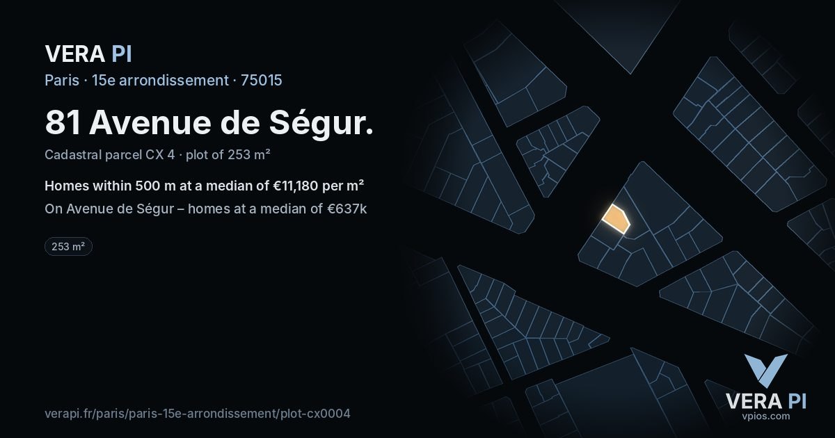 81 Avenue de Ségur, 15e arrondissement at night – the plot lit, the parcels around coloured by the prices near them