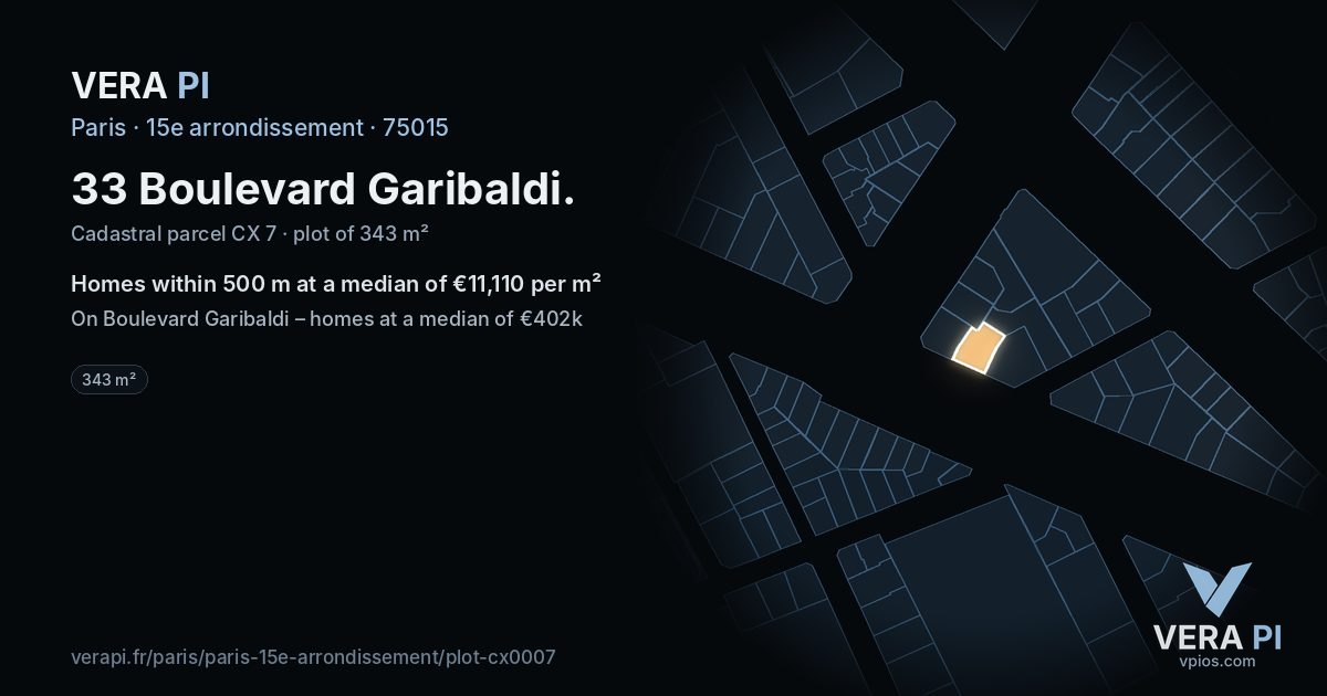 33 Boulevard Garibaldi, 15e arrondissement at night – the plot lit, the parcels around coloured by the prices near them