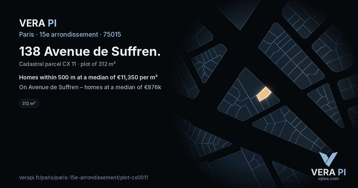 138 Avenue de Suffren, 15e arrondissement at night – the plot lit, the parcels around coloured by the prices near them
