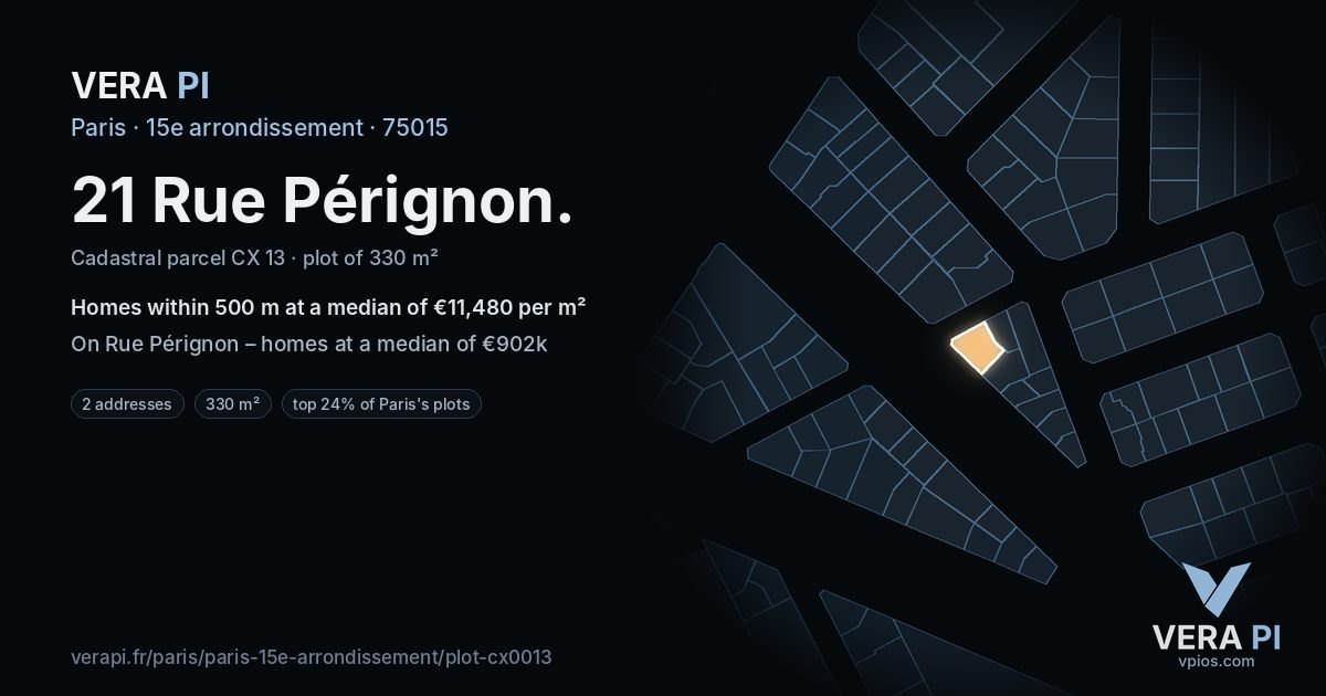 21 Rue Pérignon, 15e arrondissement at night – the plot lit, the parcels around coloured by the prices near them