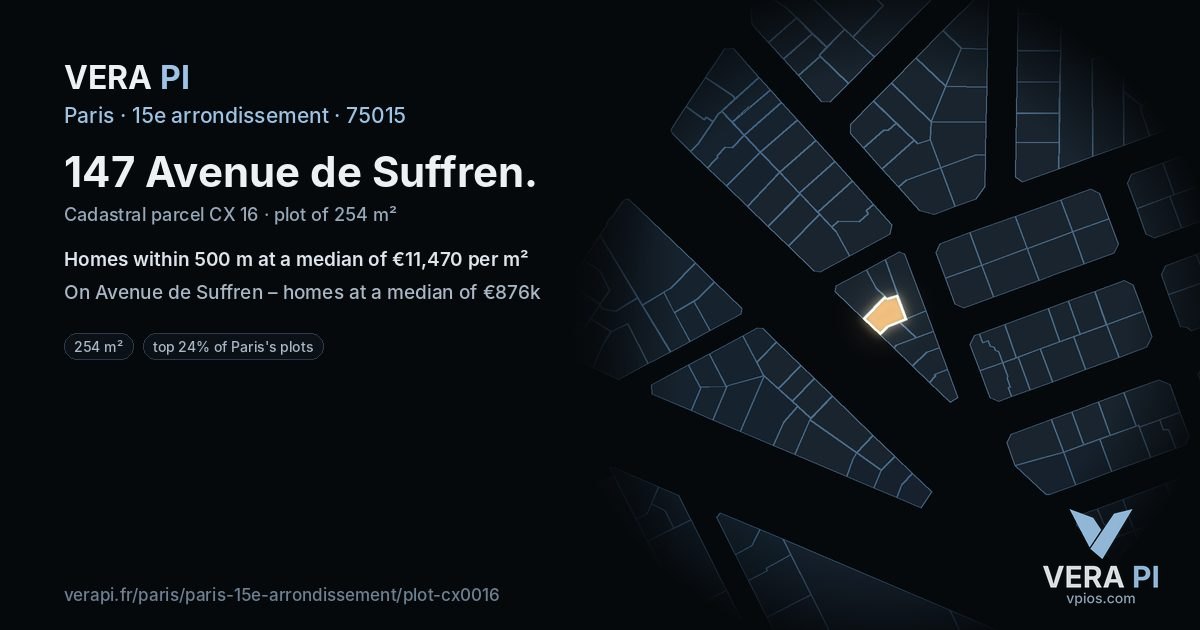 147 Avenue de Suffren, 15e arrondissement at night – the plot lit, the parcels around coloured by the prices near them