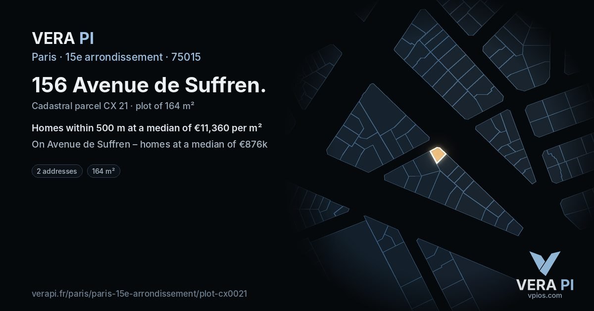 156 Avenue de Suffren, 15e arrondissement at night – the plot lit, the parcels around coloured by the prices near them