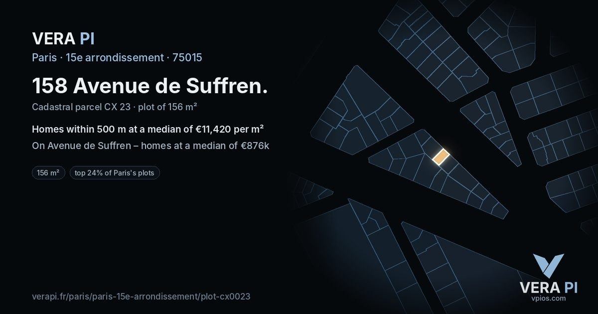 158 Avenue de Suffren, 15e arrondissement at night – the plot lit, the parcels around coloured by the prices near them