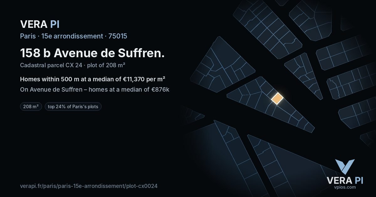 158 b Avenue de Suffren, 15e arrondissement at night – the plot lit, the parcels around coloured by the prices near them