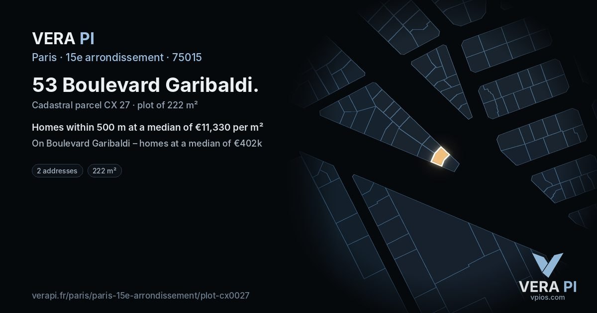 53 Boulevard Garibaldi, 15e arrondissement at night – the plot lit, the parcels around coloured by the prices near them