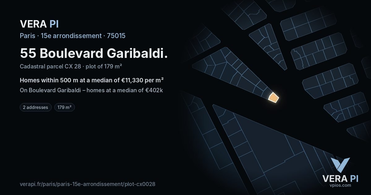 55 Boulevard Garibaldi, 15e arrondissement at night – the plot lit, the parcels around coloured by the prices near them