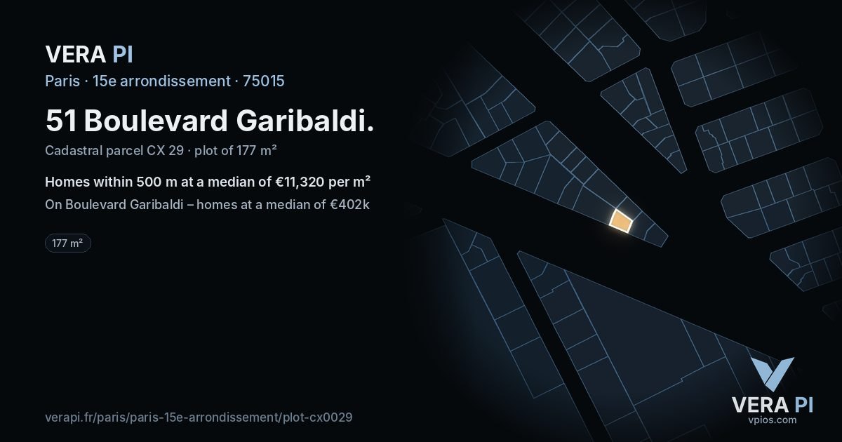 51 Boulevard Garibaldi, 15e arrondissement at night – the plot lit, the parcels around coloured by the prices near them