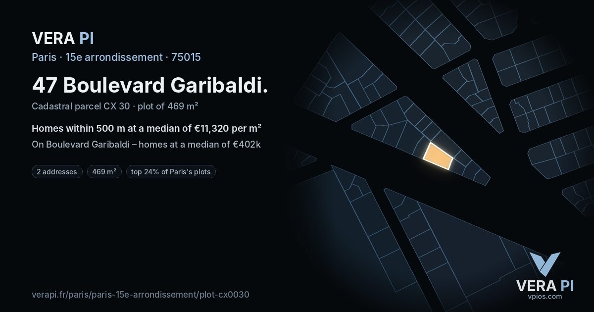 47 Boulevard Garibaldi, 15e arrondissement at night – the plot lit, the parcels around coloured by the prices near them