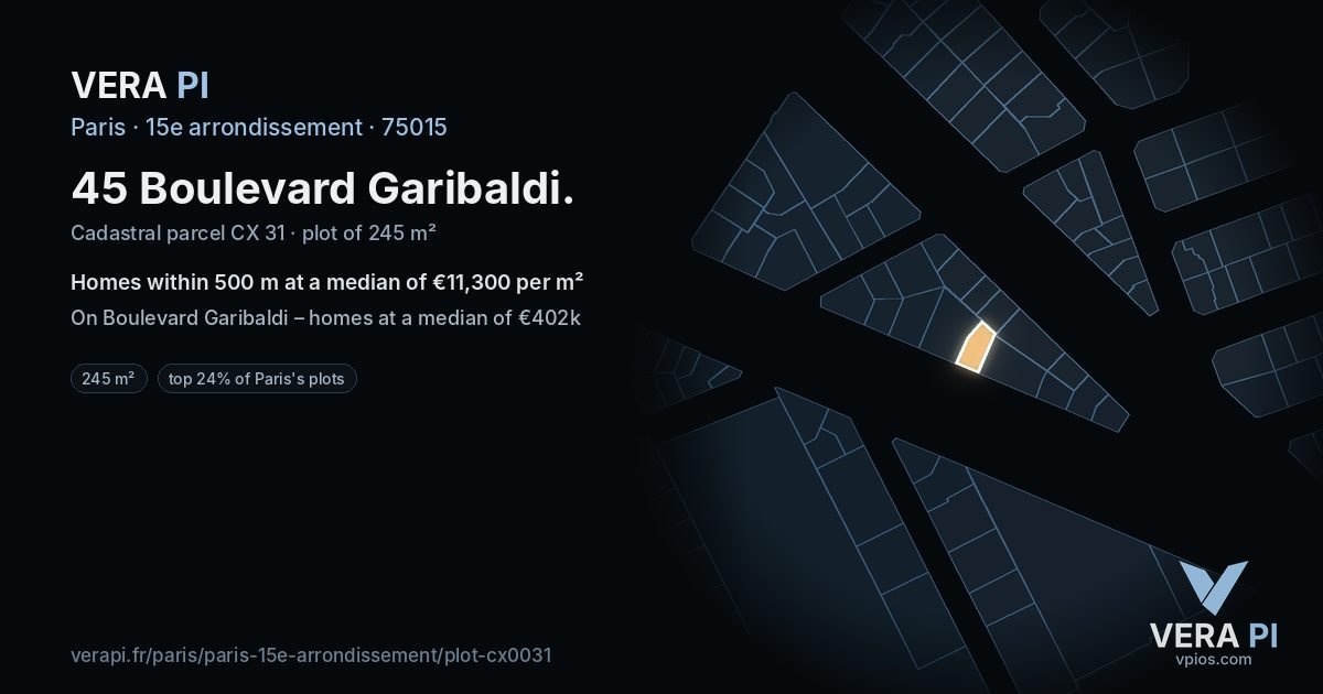 45 Boulevard Garibaldi, 15e arrondissement at night – the plot lit, the parcels around coloured by the prices near them