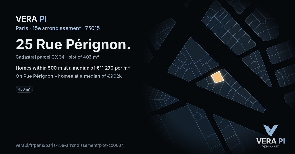 25 Rue Pérignon, 15e arrondissement at night – the plot lit, the parcels around coloured by the prices near them