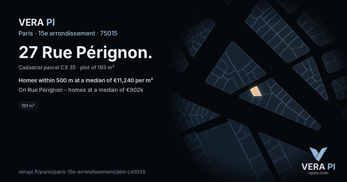 27 Rue Pérignon, 15e arrondissement at night – the plot lit, the parcels around coloured by the prices near them