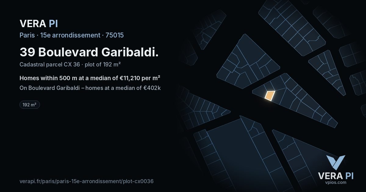 39 Boulevard Garibaldi, 15e arrondissement at night – the plot lit, the parcels around coloured by the prices near them