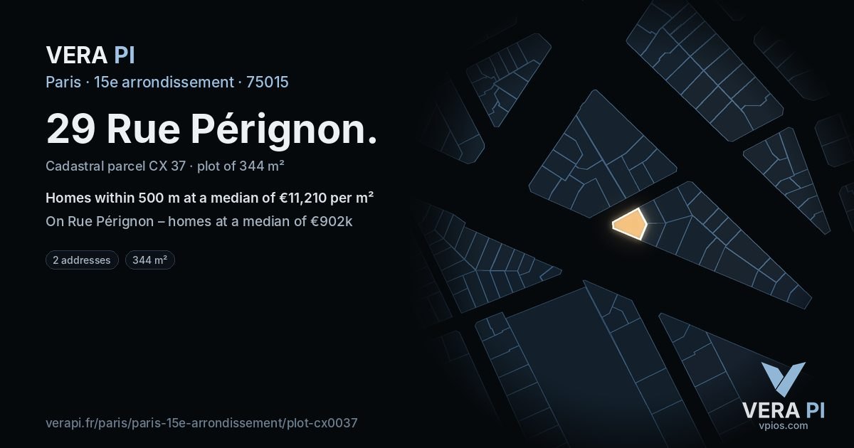 29 Rue Pérignon, 15e arrondissement at night – the plot lit, the parcels around coloured by the prices near them
