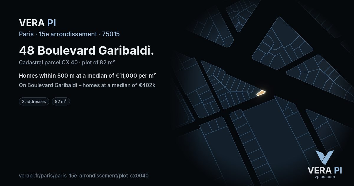 48 Boulevard Garibaldi, 15e arrondissement at night – the plot lit, the parcels around coloured by the prices near them