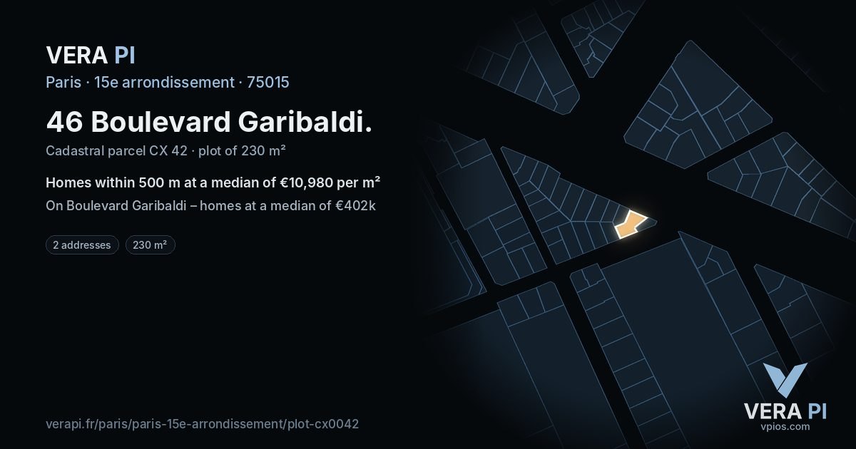 46 Boulevard Garibaldi, 15e arrondissement at night – the plot lit, the parcels around coloured by the prices near them