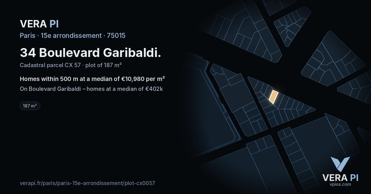 34 Boulevard Garibaldi, 15e arrondissement at night – the plot lit, the parcels around coloured by the prices near them
