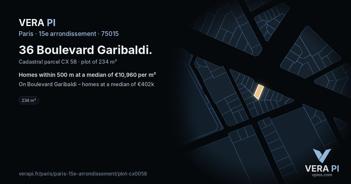 36 Boulevard Garibaldi, 15e arrondissement at night – the plot lit, the parcels around coloured by the prices near them