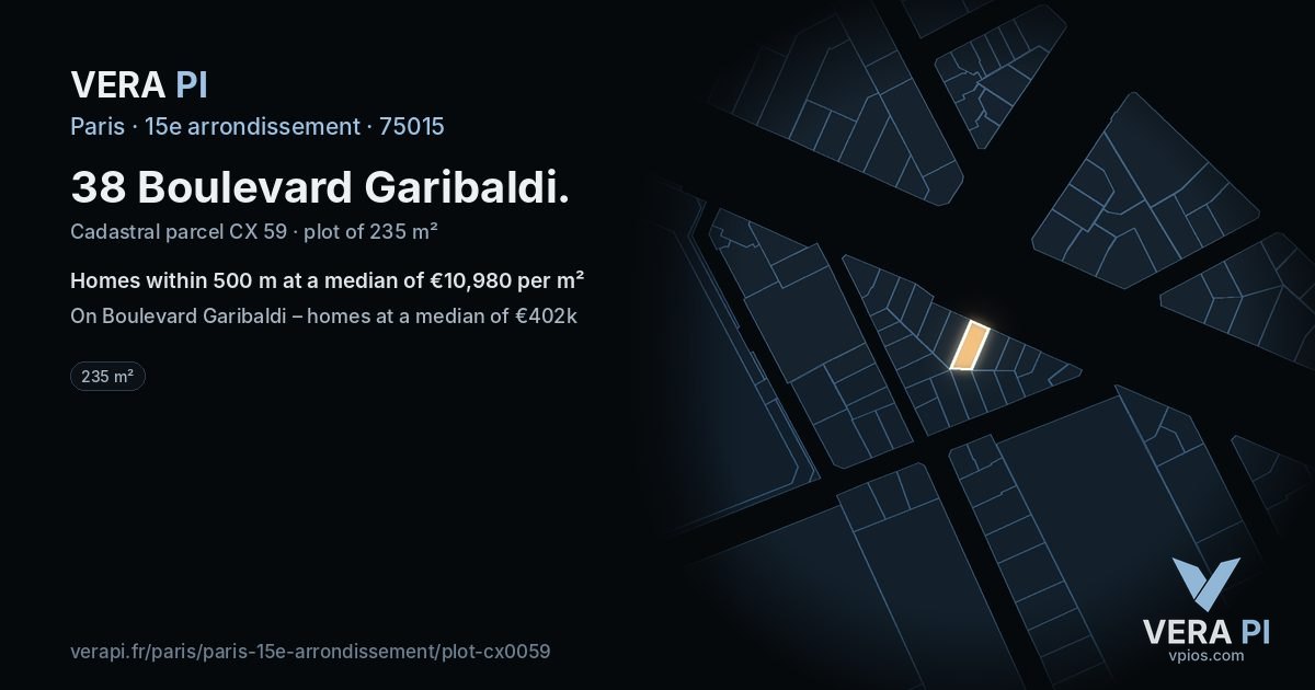 38 Boulevard Garibaldi, 15e arrondissement at night – the plot lit, the parcels around coloured by the prices near them