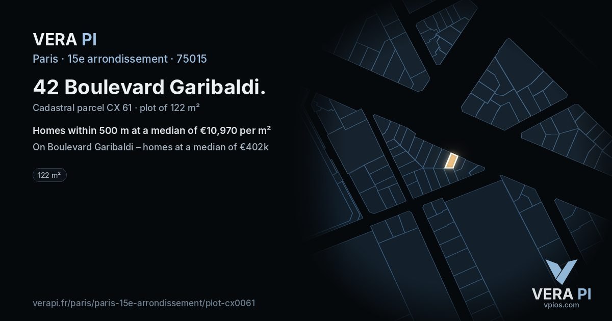42 Boulevard Garibaldi, 15e arrondissement at night – the plot lit, the parcels around coloured by the prices near them