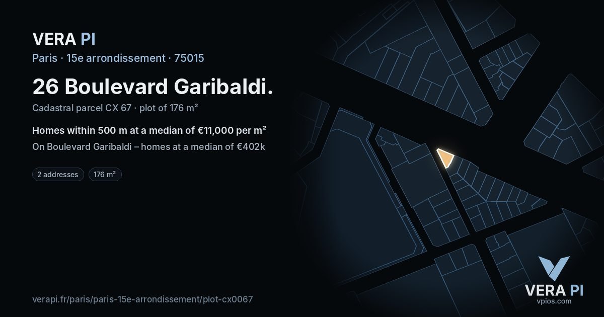 26 Boulevard Garibaldi, 15e arrondissement at night – the plot lit, the parcels around coloured by the prices near them