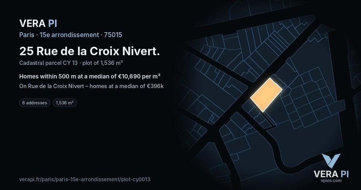 25 Rue de la Croix Nivert, 15e arrondissement at night – the plot lit, the parcels around coloured by the prices near them