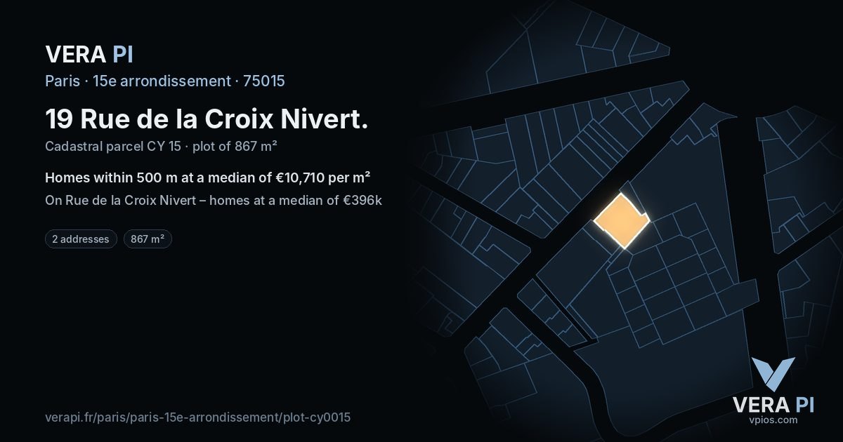 19 Rue de la Croix Nivert, 15e arrondissement at night – the plot lit, the parcels around coloured by the prices near them