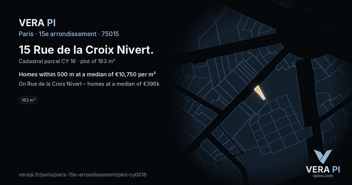 15 Rue de la Croix Nivert, 15e arrondissement at night – the plot lit, the parcels around coloured by the prices near them