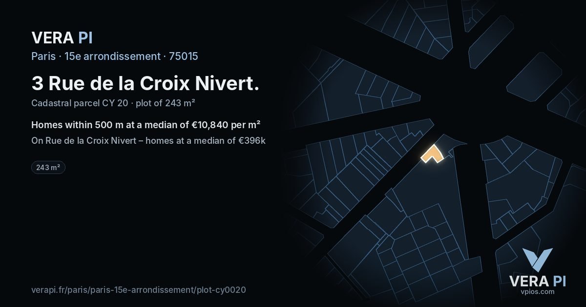 3 Rue de la Croix Nivert, 15e arrondissement at night – the plot lit, the parcels around coloured by the prices near them