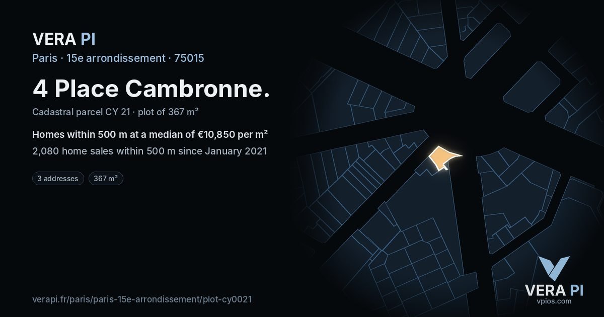 4 Place Cambronne, 15e arrondissement at night – the plot lit, the parcels around coloured by the prices near them